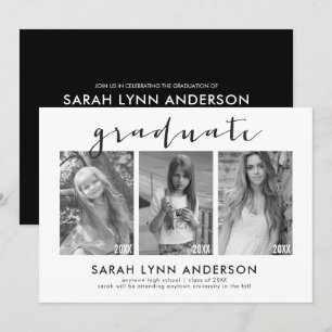 Chronologie 3 Photo Graduation Party Invitation