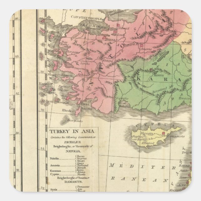 Chronologische Karte der Türkei Quadratischer Aufkleber (Vorderseite)