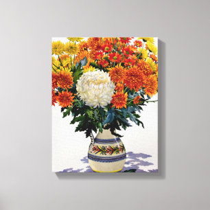 Chrysanthemas in einem gemusterten Jug 2005 Leinwanddruck