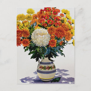 Chrysanthemas in einem gemusterten Jug 2005 Postkarte
