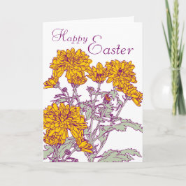 Chrysanthemas line art Happy Ostercard Feiertagskarte