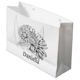 Chrysantheme Black Line Zeichnung mit Ihrem Namen  Große Geschenktüte