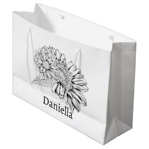 Chrysantheme Black Line Zeichnung mit Ihrem Namen  Große Geschenktüte