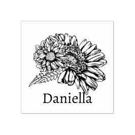Chrysantheme Black Line Zeichnung mit Ihrem Namen  Gummistempel