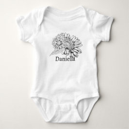 Chrysantheme Schwarz Linienzeichnung mit Ihrem Nam Baby Strampler