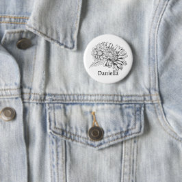 Chrysantheme Schwarz Linienzeichnung mit Ihrem Nam Button