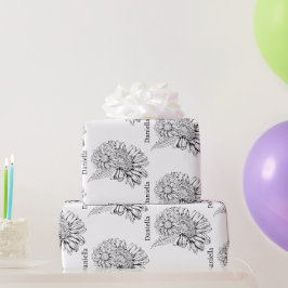 Chrysantheme Schwarz Linienzeichnung mit Ihrem Nam Geschenkpapier