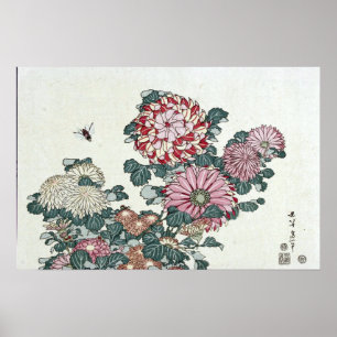 Chrysanthemen & Biene, Japanische Kunst von Hokusa Poster