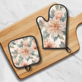 Chrysanthemen-Blumen Wasserfarbe Botanisches Muste Ofenhandschuh & Topflappen-Set