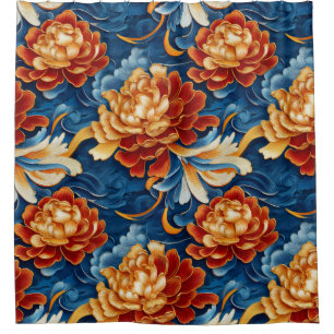 Chrysanthemen, chinesisches Wolkenmuster Duschvorhang