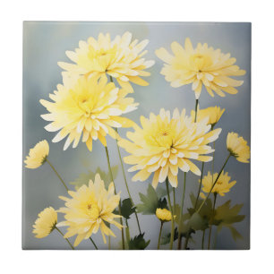 Chrysanthemen der Wasserfarbe auf hellgelber Wiese Fliese