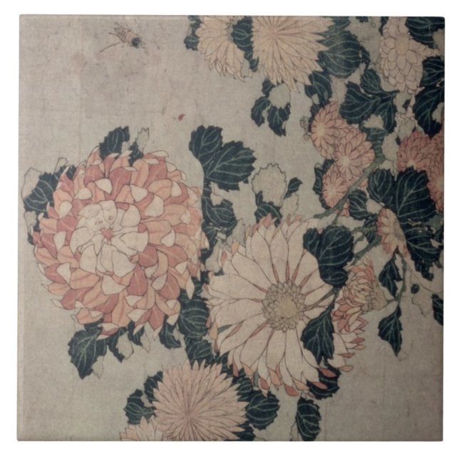 Chrysanthemen (Farbewoodblock) Fliese (Vorderseite)