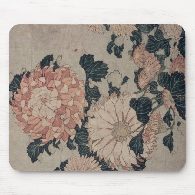 Chrysanthemen (Farbewoodblock) Mousepad (Vorne)