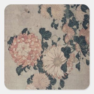 Chrysanthemen (Farbewoodblock) Quadratischer Aufkleber