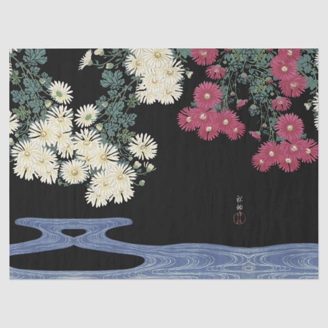 Chrysanthemen, fließendes Wasser, japanisches Blut Seidenpapier (Vorderseite)