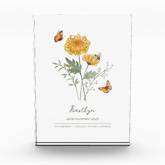 Chrysanthemen-Geburtsmonatsblume Fotoblock (Vorderseite)