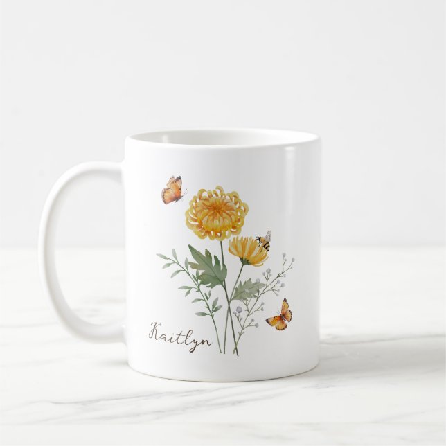 Chrysanthemen-Geburtsmonatsblume Kaffeetasse (Links)