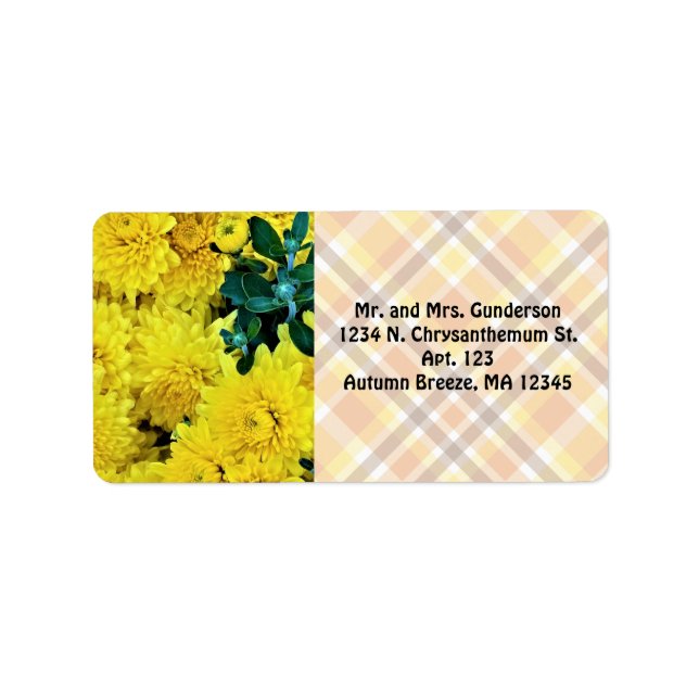 Chrysanthemen / Gelbe Blumen / Herbstthema / Adressaufkleber (Vorne)
