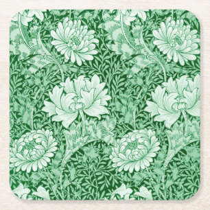 Chrysanthemen Grün, William Morris Rechteckiger Pappuntersetzer