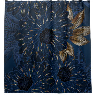 Chrysanthemen handgezeichnet, elegantes Blumenmust Duschvorhang