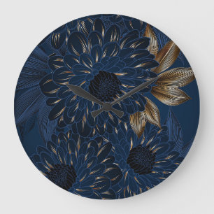 Chrysanthemen handgezeichnet, elegantes Blumenmust Große Wanduhr