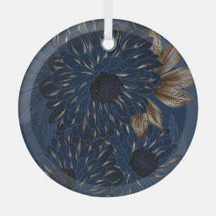 Chrysanthemen handgezeichnet, elegantes Blumenmust Ornament Aus Glas