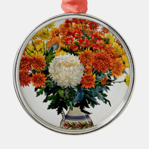 Chrysanthemen in einem gemusterten Krug 2005 Silbernes Ornament