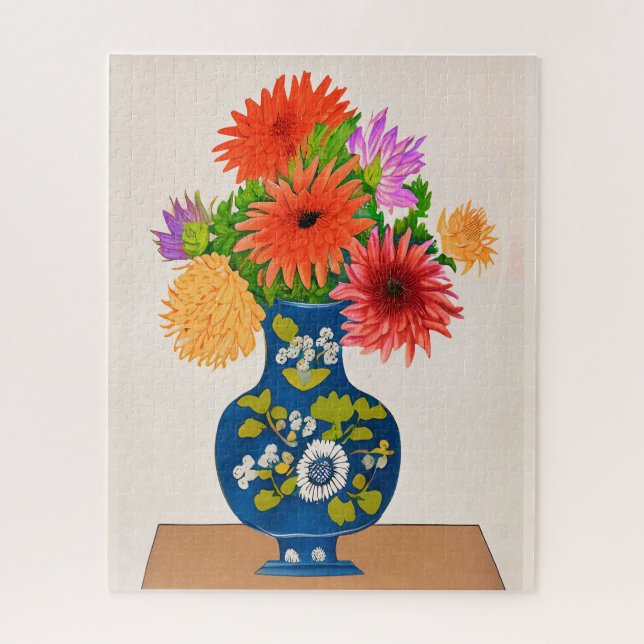 Chrysanthemen in einer blauen chinesischen Vase (Vertikal)