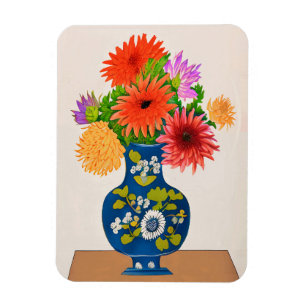 Chrysanthemen in einer blauen chinesischen Vase Magnet