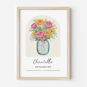 Chrysanthemen-Pfingstrosen-Geburtsmonats-Blumenpos Poster