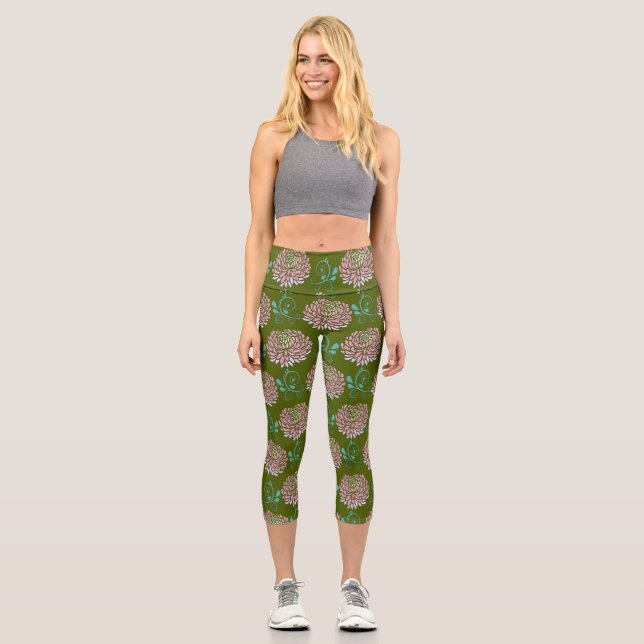 Chrysanthemen Wirbel Capri Leggings (Vorderseite)