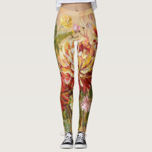 Chrysanthemenwiese: Acryl-Handmalerei. Leggings