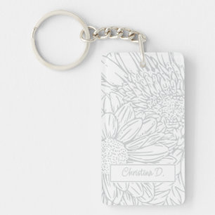 Chrysanthèmes Gris Clair sur Fond Blanc avec Photo
