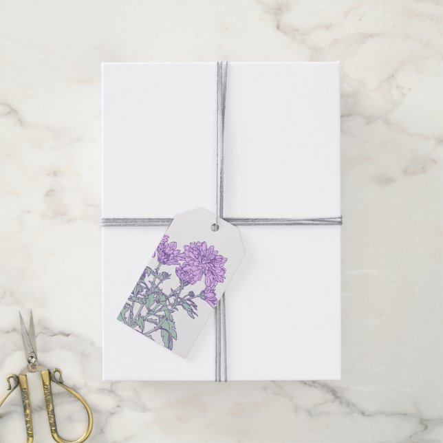 Chrysanthèmes mauve florale étiquettes cadeaux (Avec de la ficelle)