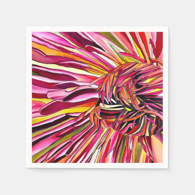 Chrysanthemum Aquarellkunst Blume Serviette (Vorderseite)