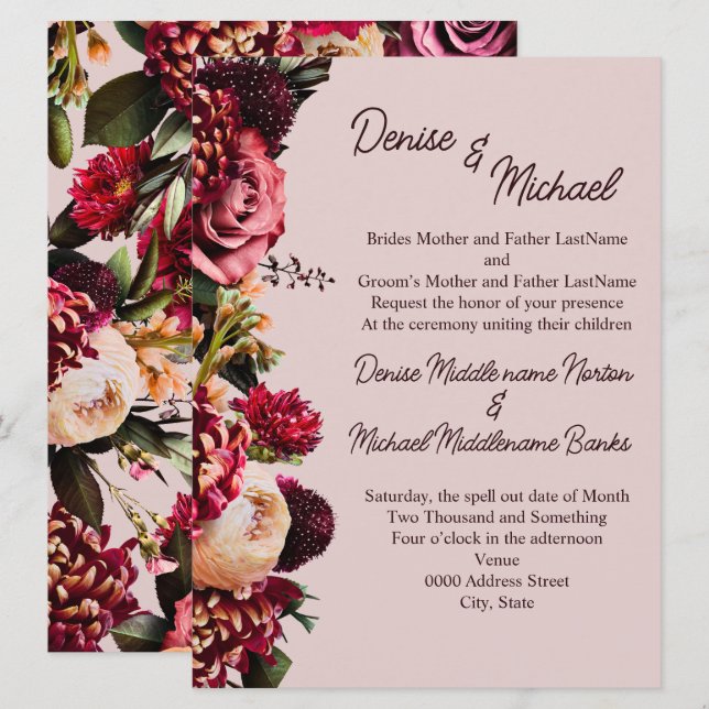 Chrysanthemum auf Mauve Chalk Einladung (Vorne/Hinten)