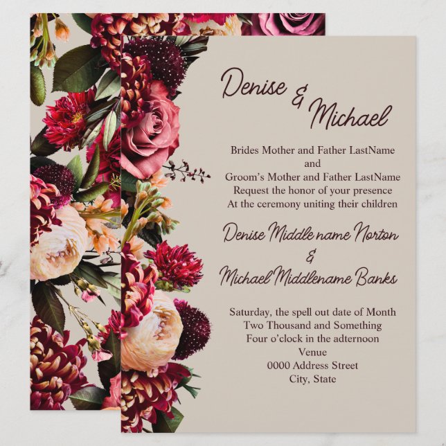 Chrysanthemum auf perfekt blass einladung (Vorne/Hinten)