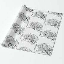 Chrysanthemum Black Line Drawing with Your Name 