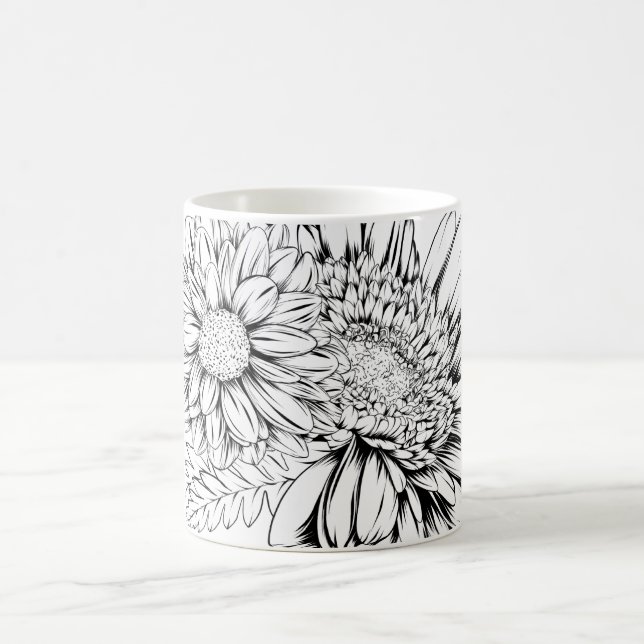 Chrysanthemum Black Line Drawing with Your Name  Kaffeetasse (Mittel)