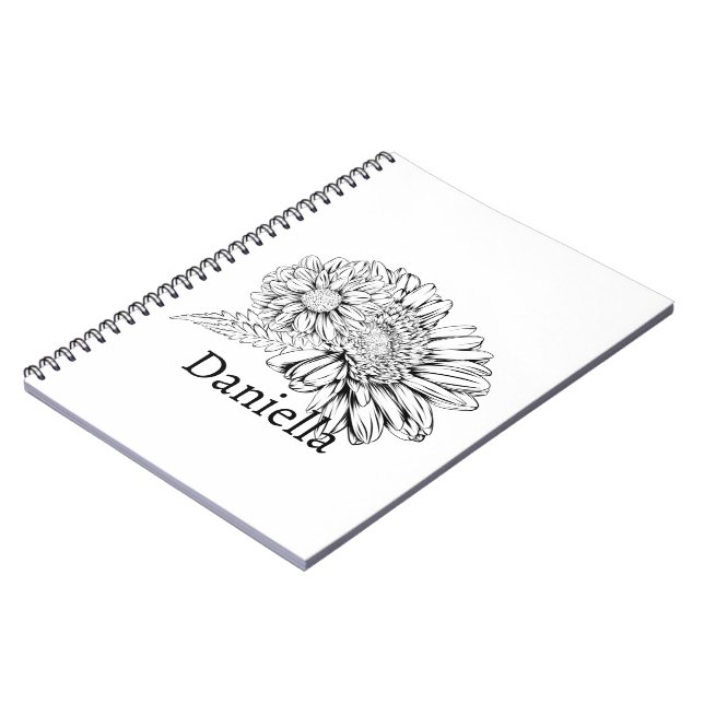 Chrysanthemum Black Line Drawing with Your Name  Notizblock (Linke Seite)