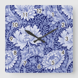 Chrysanthemum Blue, William Morris Quadratische Wanduhr