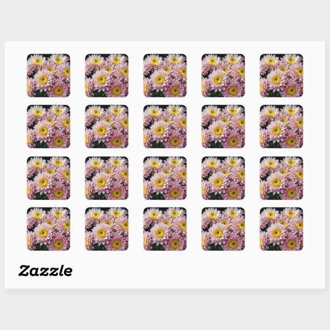 Chrysanthemum Blume Farbenfrohe Blossom Dekoration Quadratischer Aufkleber (Blatt)