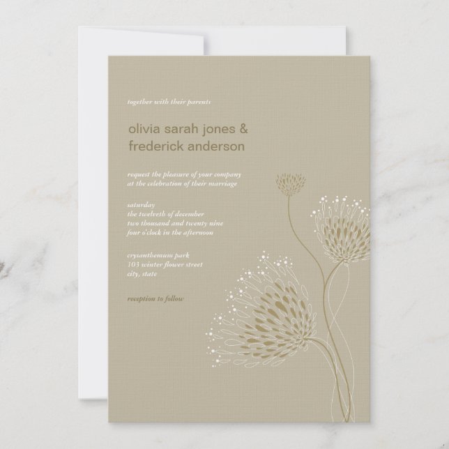 Chrysanthemum Blume Floral Elegante Hochzeit Einladung (Vorderseite)