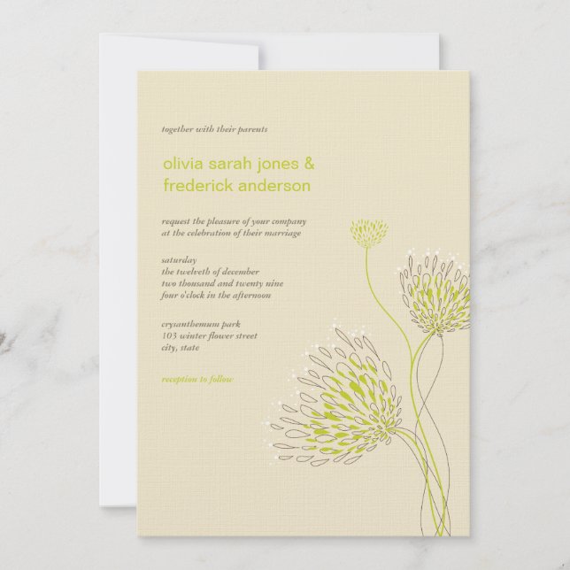 Chrysanthemum Blume Floral Elegante Hochzeit Einladung (Vorderseite)