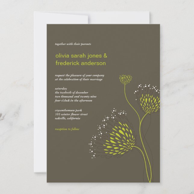 Chrysanthemum Blume Floral Elegante Hochzeit Einladung (Vorderseite)