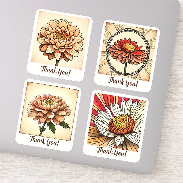 Chrysanthemum Blume Groovy Retro Personalisiert Aufkleber (Detail)