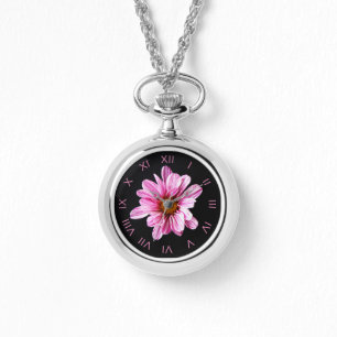 Chrysanthemum Blume Rosa Roman Num waa Armbanduhr