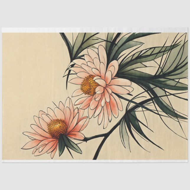 Chrysanthemum Blume Sumi-e Japanische Tinte zeichn Seidenpapier (Vorderseite)