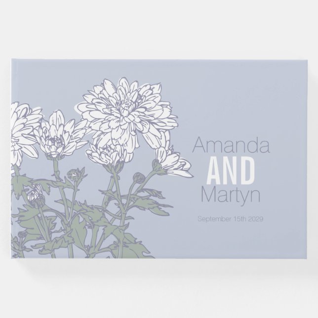 Chrysanthemum botanische Kontur Hochzeitsgast Gästebuch (Vorderseite)