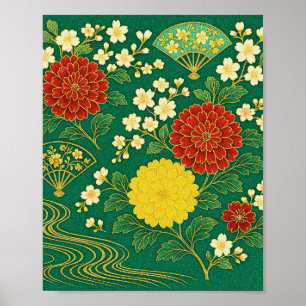 Chrysanthemum Breeze mit goldenen Fans Poster